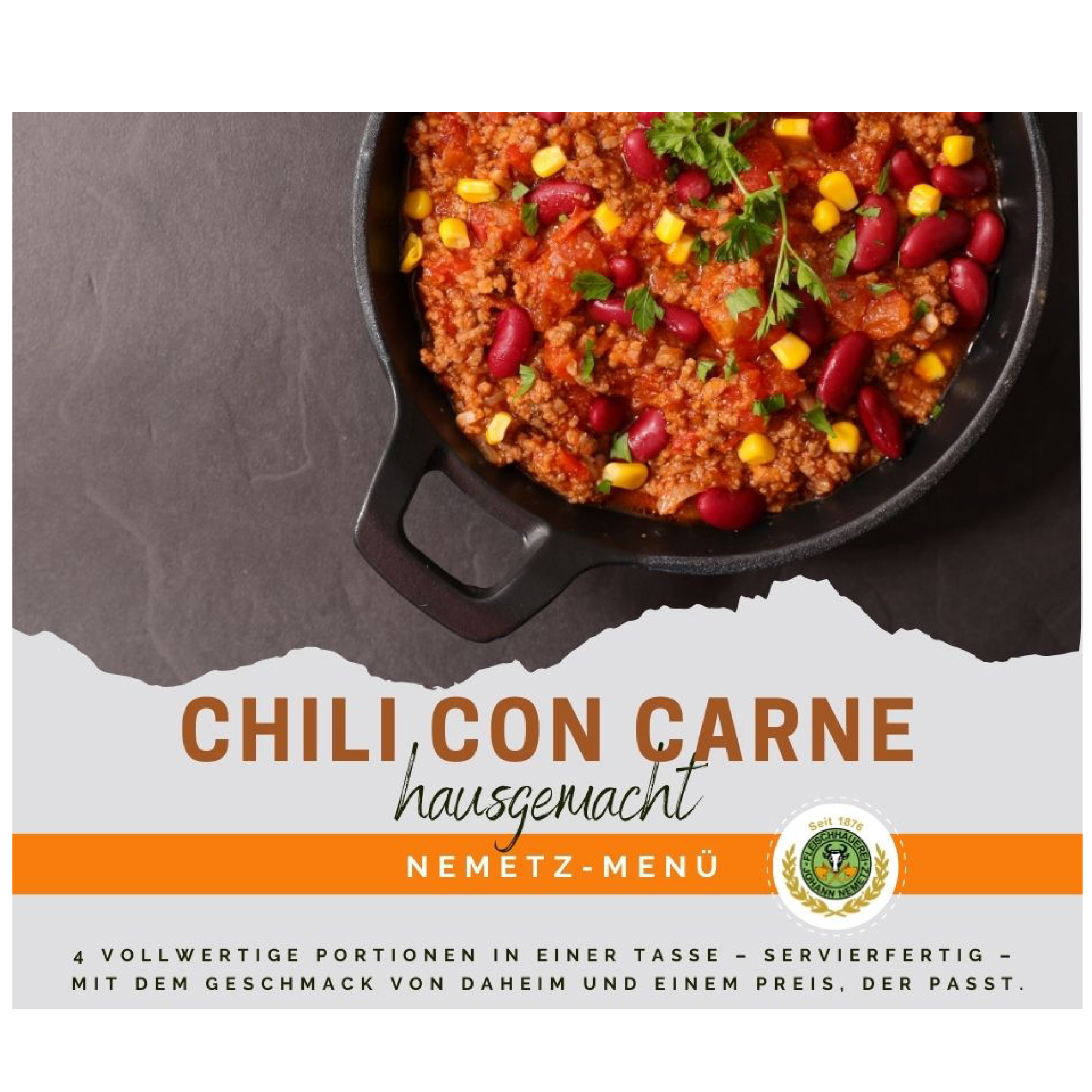 Hausgemachtes Chili con Carne, 4 Portionen, fertig gekocht